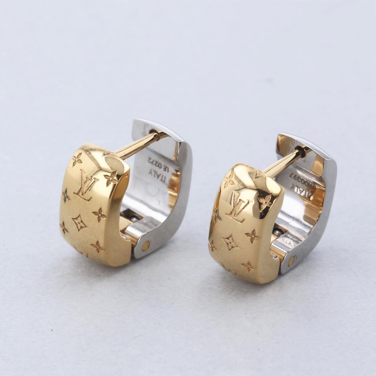 Louis Vuitton Booklet Ray Nanogram Earrings Yellow Gold Silver Ab